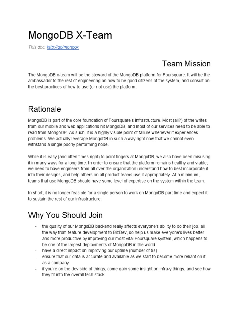 MongoDB X-Team Mission and Projects | PDF | Mongo Db | Computer Data