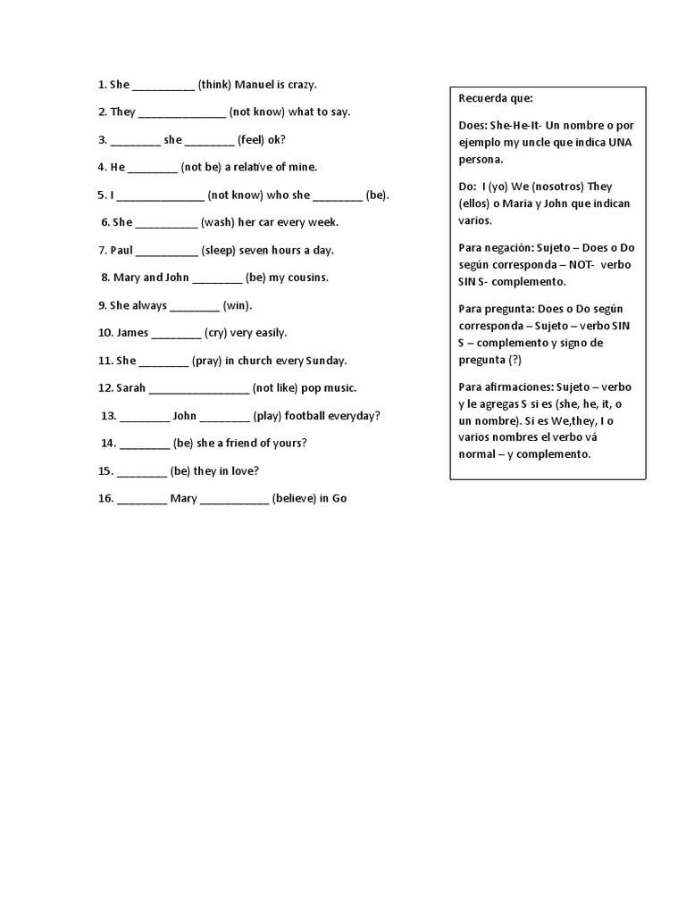 English Verb Conjugation Exercises | PDF | Linguistic Morphology | Syntax
