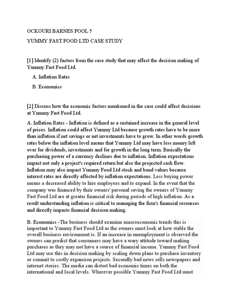 Yummy Fast Food Case Study Analysis | PDF | Inflation | Investing