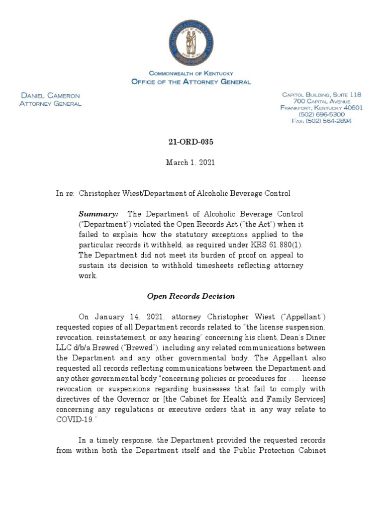 Summary The Department of Alcoholic Beverage Control PDF Attorney