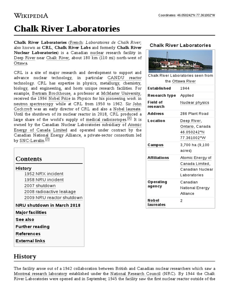 Chalk River Laboratories PDF Nuclear Facilities Nuclear Power Stations