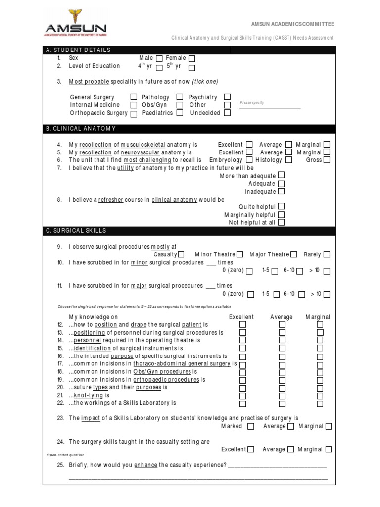 Casst Needs Assessment | PDF | Surgery | Health Sciences