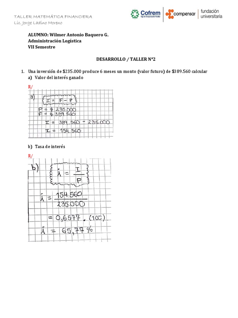 Taller de Matemática Financiera: Ejercicios Prácticos | PDF | Finanzas ...
