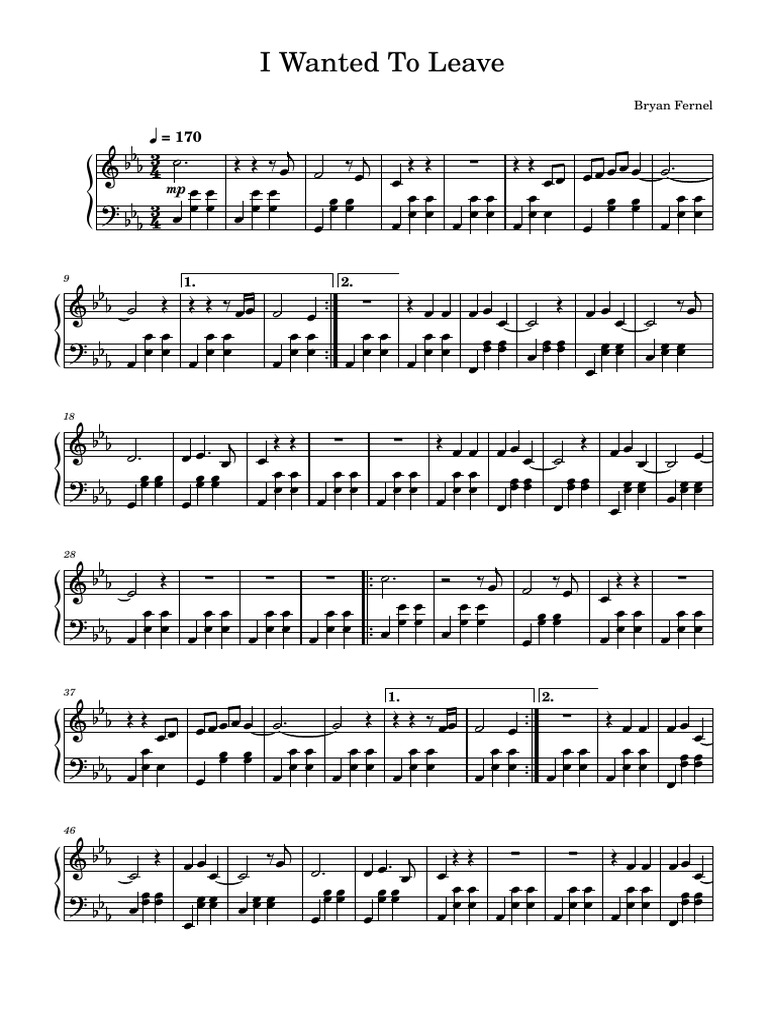 I Wanted To Leave Piano Sheet Music PDF