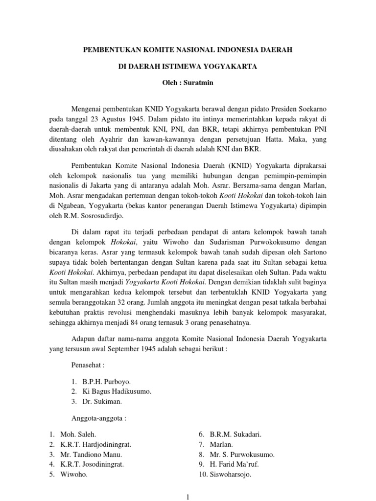 Pembentukan KNID Yogyakarta 1945 | PDF | Politik