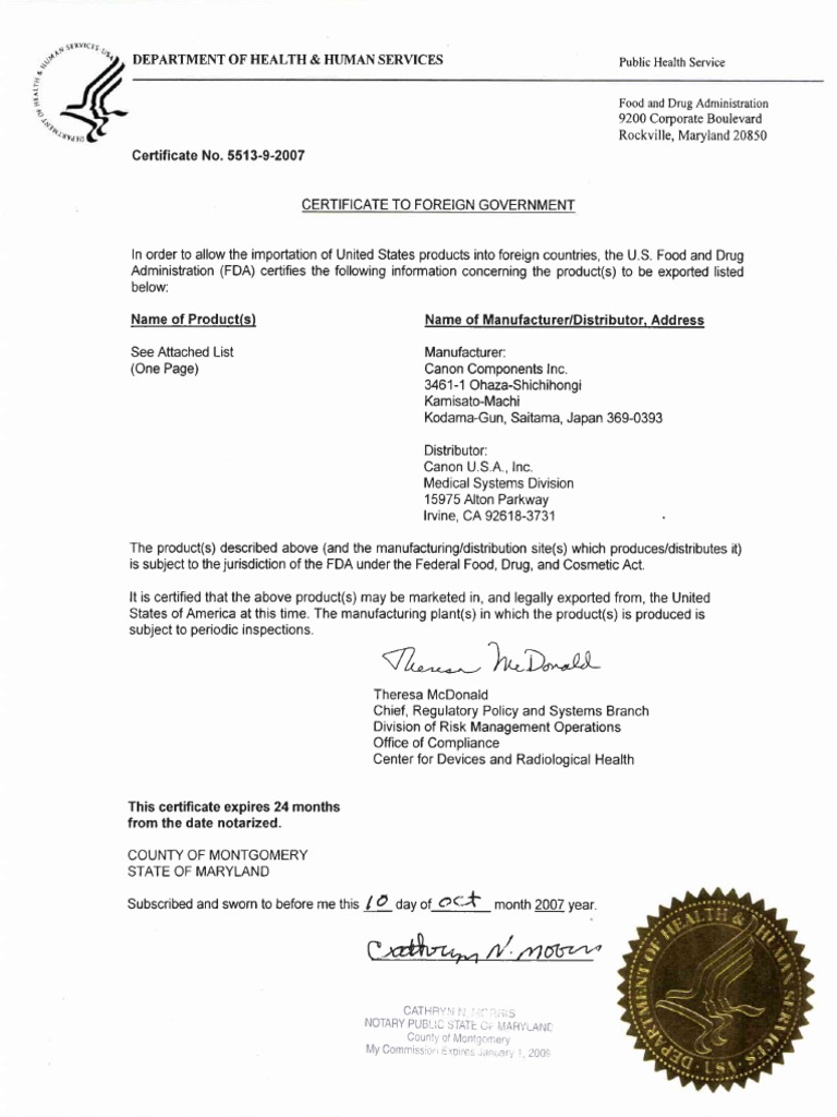 DR Certificate To Foreign Government PDF