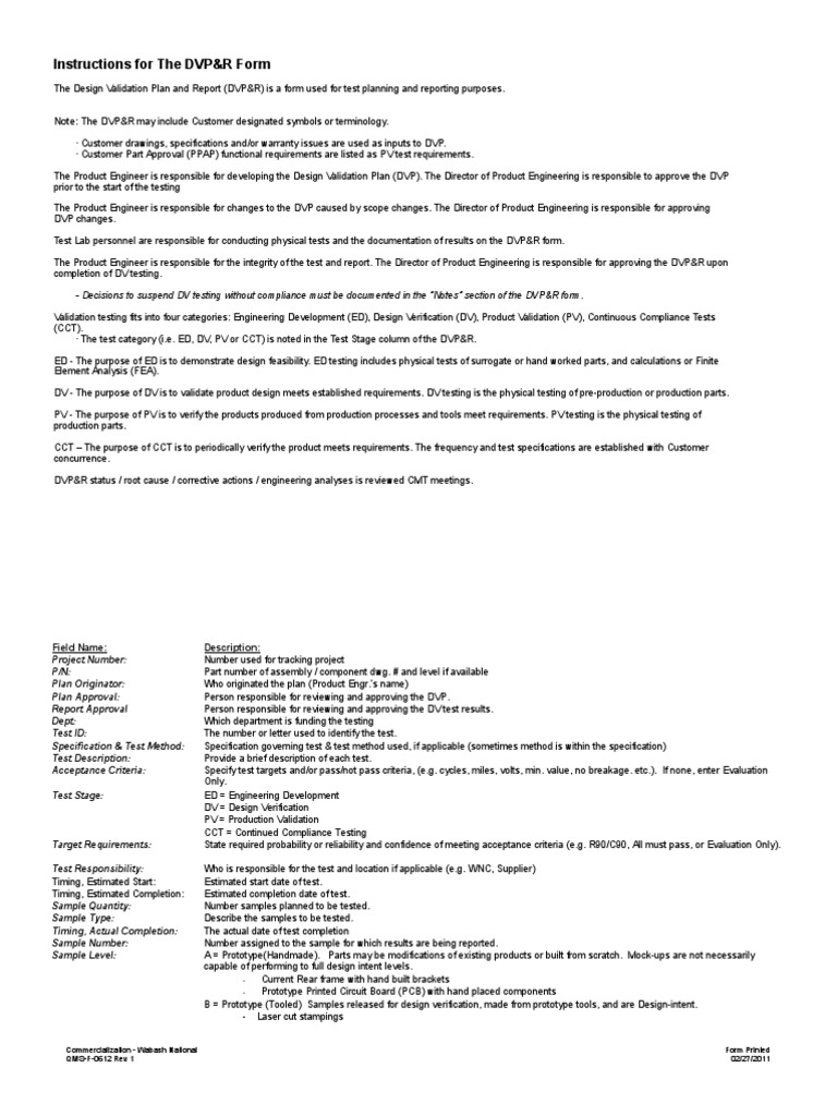 Design Verification Plan Overview | PDF | Prototype | Reliability ...