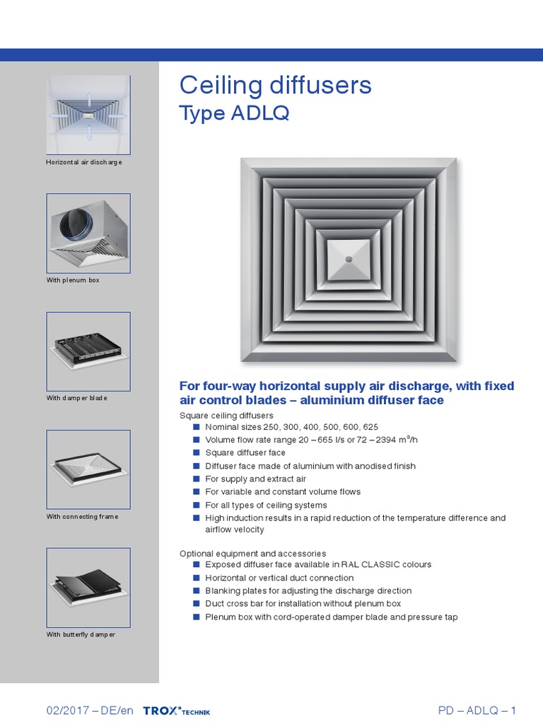 Ceiling Diffusers Type ADLQ PDF Duct (Flow) Flow Measurement