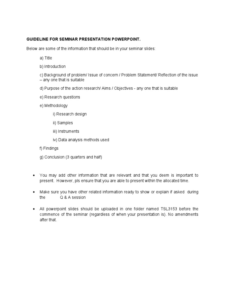 Guideline For Seminar Presentation Powerpoint | PDF