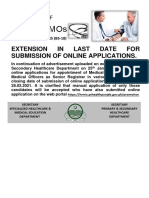 Extension in Last Date For Submission of Online Applications