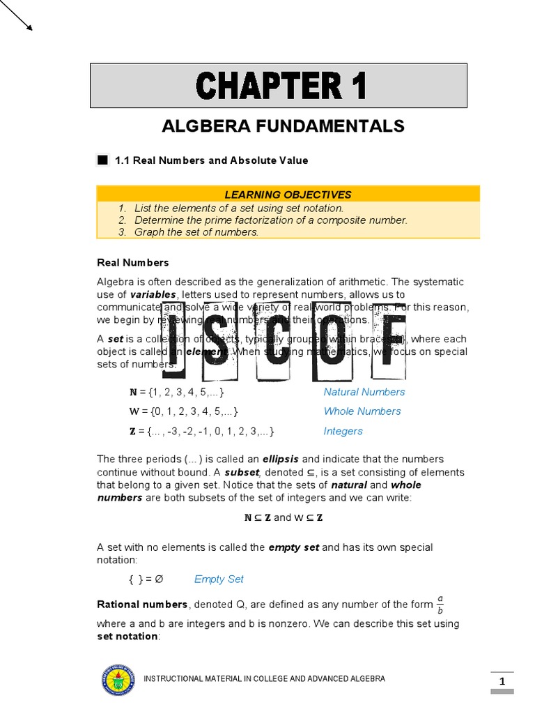 Algebra Fundamentals Overview | PDF | Set (Mathematics) | Numbers