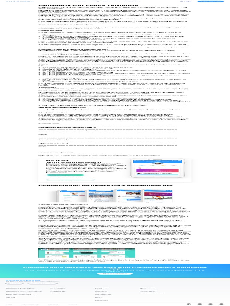 Company Car Policy Template PDF Driver's License Employment