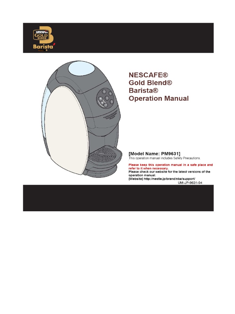 NESCAFE Gold Blend. Barista. Operation Manual. (Model Name