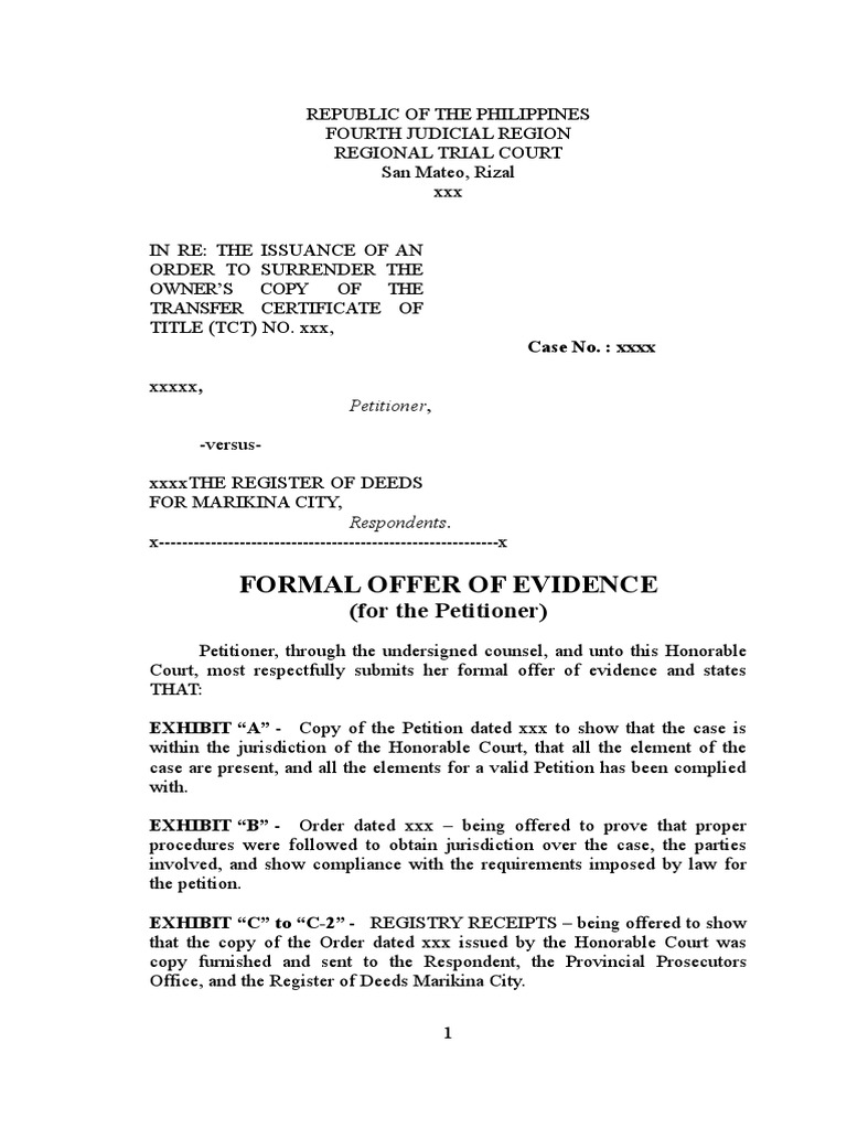 Sample SCRB Formal Offer Evidence Surrender Title | Download Free PDF ...