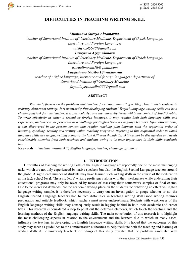 Difficulties in Teaching Writing Skill | PDF | Second Language | Teachers