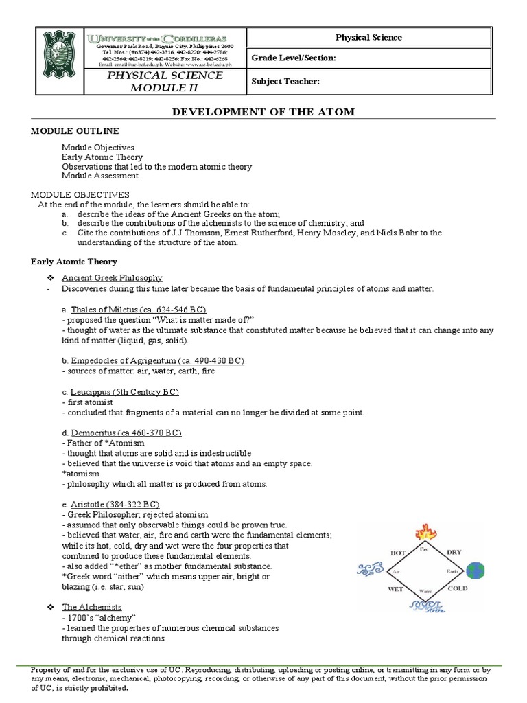Development of Atomic Theory Module | PDF | Atoms | Electron