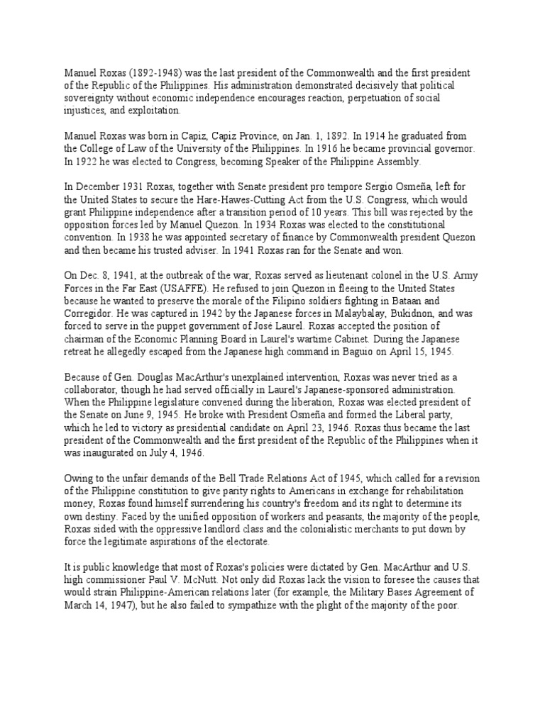 Story of Manuel Roxas | PDF | Philippines | Government