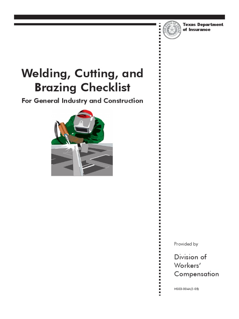 Welding, Cutting and Brazing Checklist Occupational Safety And Health
