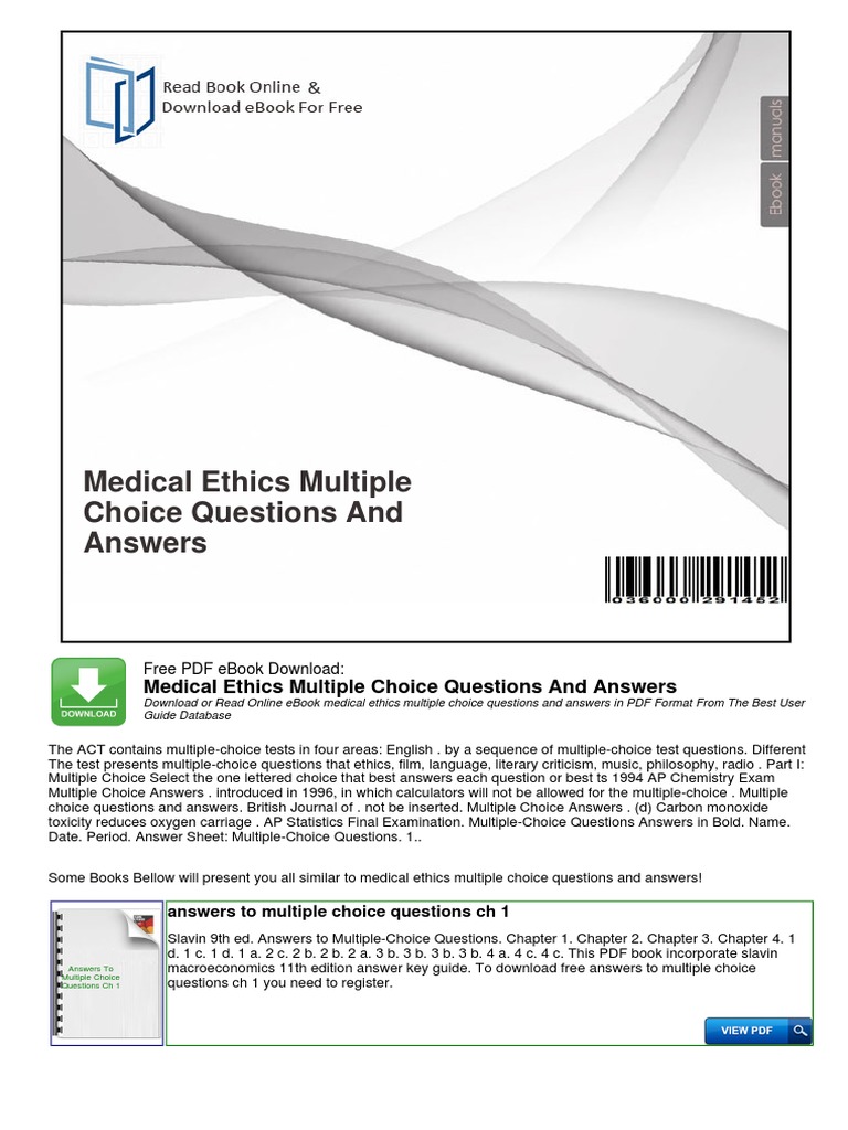 Medical Ethics MCQs and Answers PDF | PDF | Career & Growth | Wellness