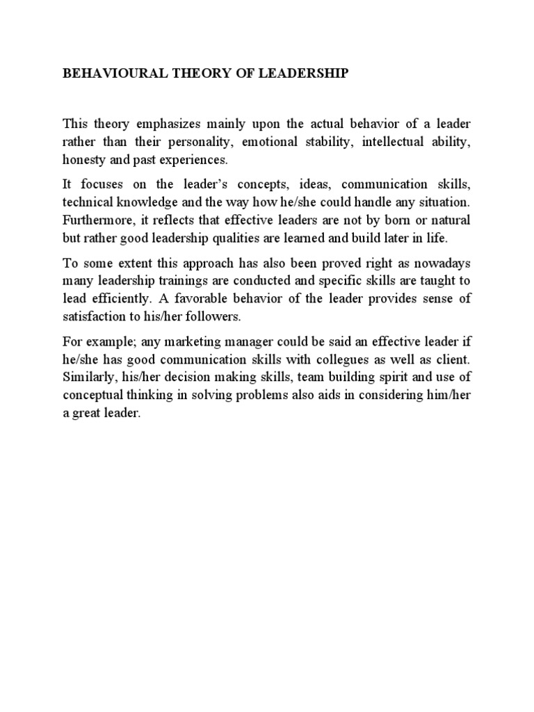 Who Created Behavioural Theory Of Leadership
