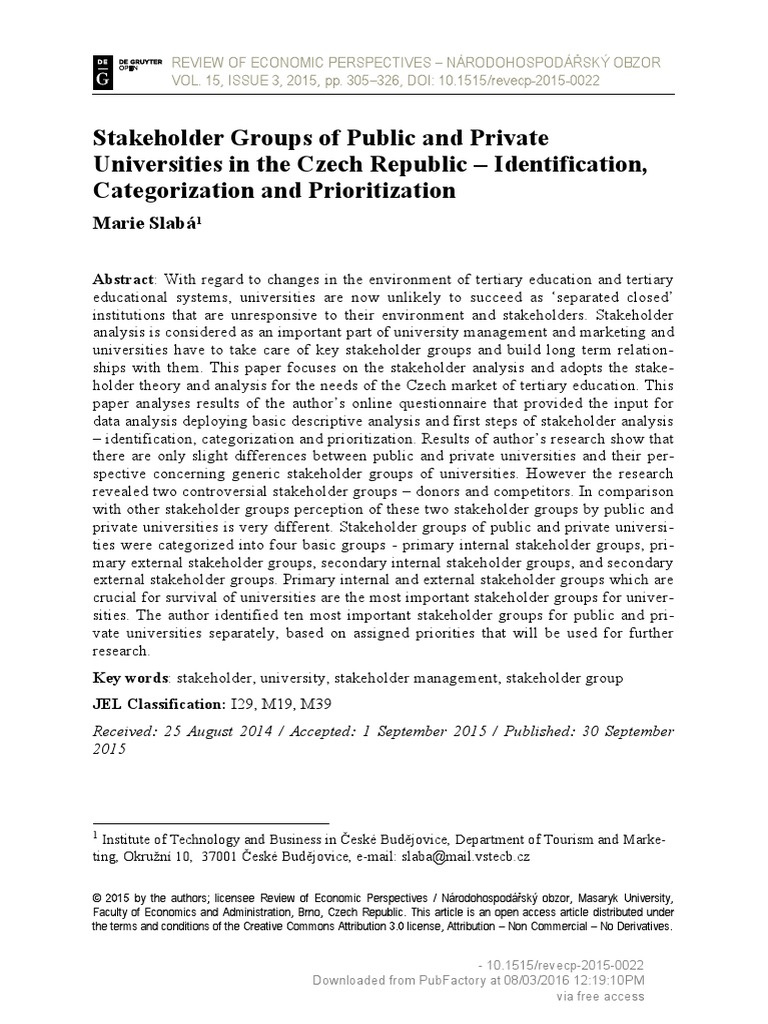 Stakeholder Groups of Public and Private Universit | PDF | Stakeholder ...