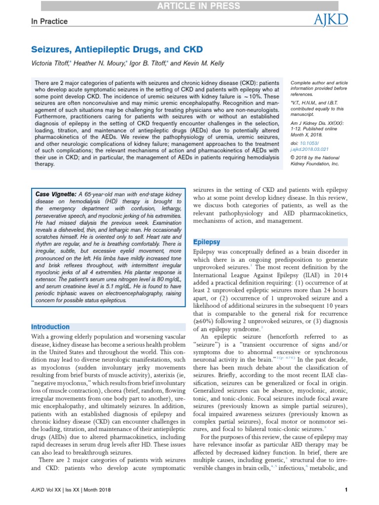 Seizures, Antiepileptic Drugs, and CKD | PDF | Epilepsy | Chronic ...