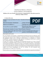 Syllabus Del Curso Gestión de Proyectos y Organizaciones Educativas Para Las Infancias