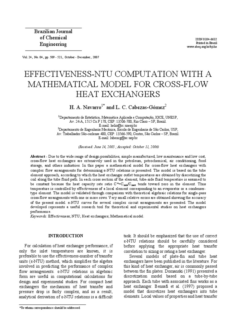 Cross Flow Heat Exchangers | PDF | Heat Exchanger | Mathematical Model