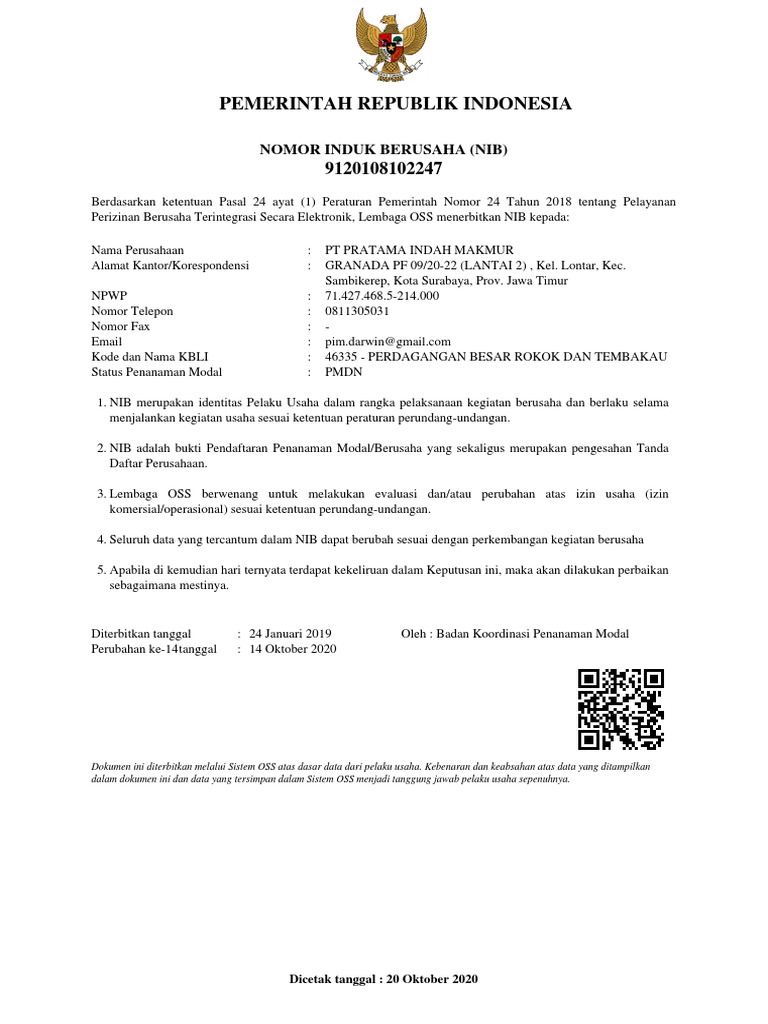 Nib 9120108102247 Pratama Pdf