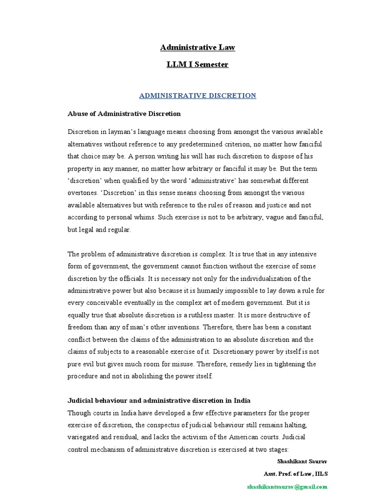 Administrative Law LLM I Semester Abuse of Administrative Discretion