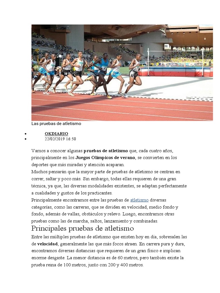 Las Pruebas de Atletismo | PDF | Deporte del atletismo | Ejercicio físico
