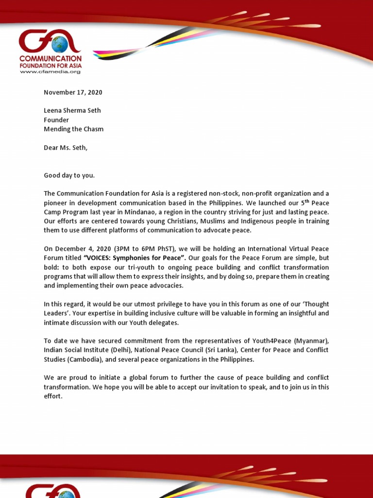 VOICES Symphonies For Peace Invitation+Concept Brief 3 | PDF | Peace ...