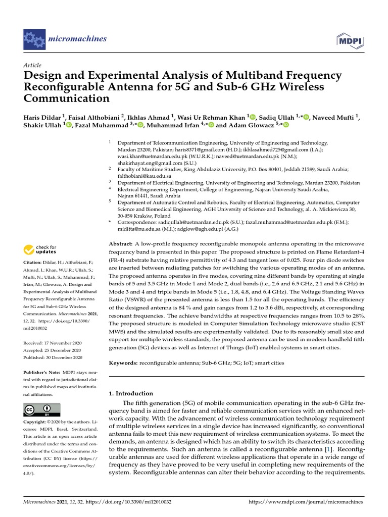 Design and Experimental Analysis of Multiband Frequency Reconfigurable ...