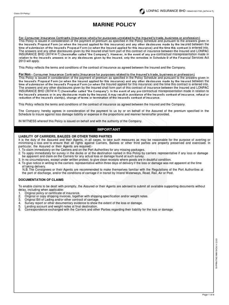 Policy Wording Marine Cargo PDF Insurance Nuclear Weapons