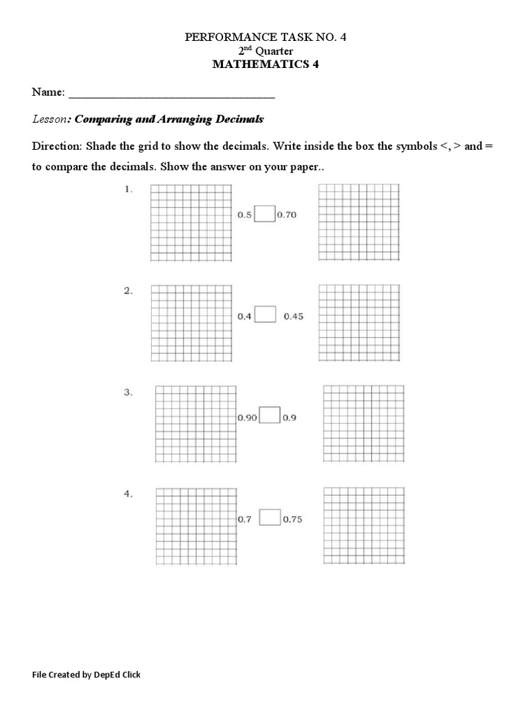 Comparing and Ordering Decimals | PDF
