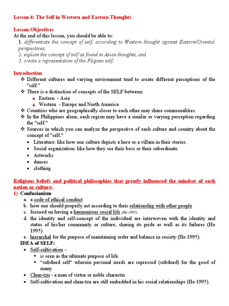 Psych 101 Lesson 4 The Self in Western and Eastern Thoughts | PDF ...