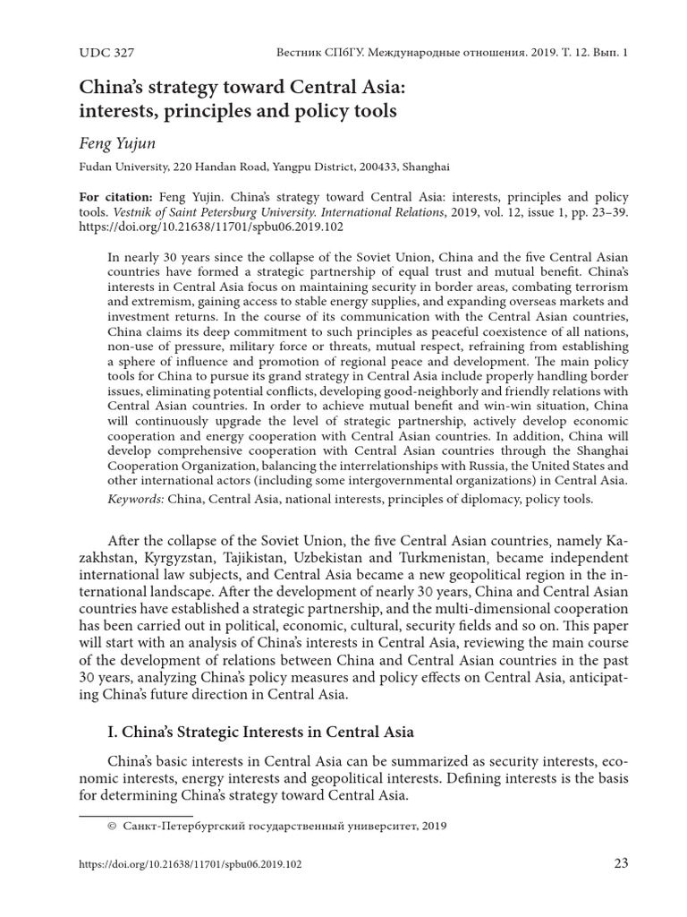 China S Strategy Toward Central Asia Interests Principles and Policy ...