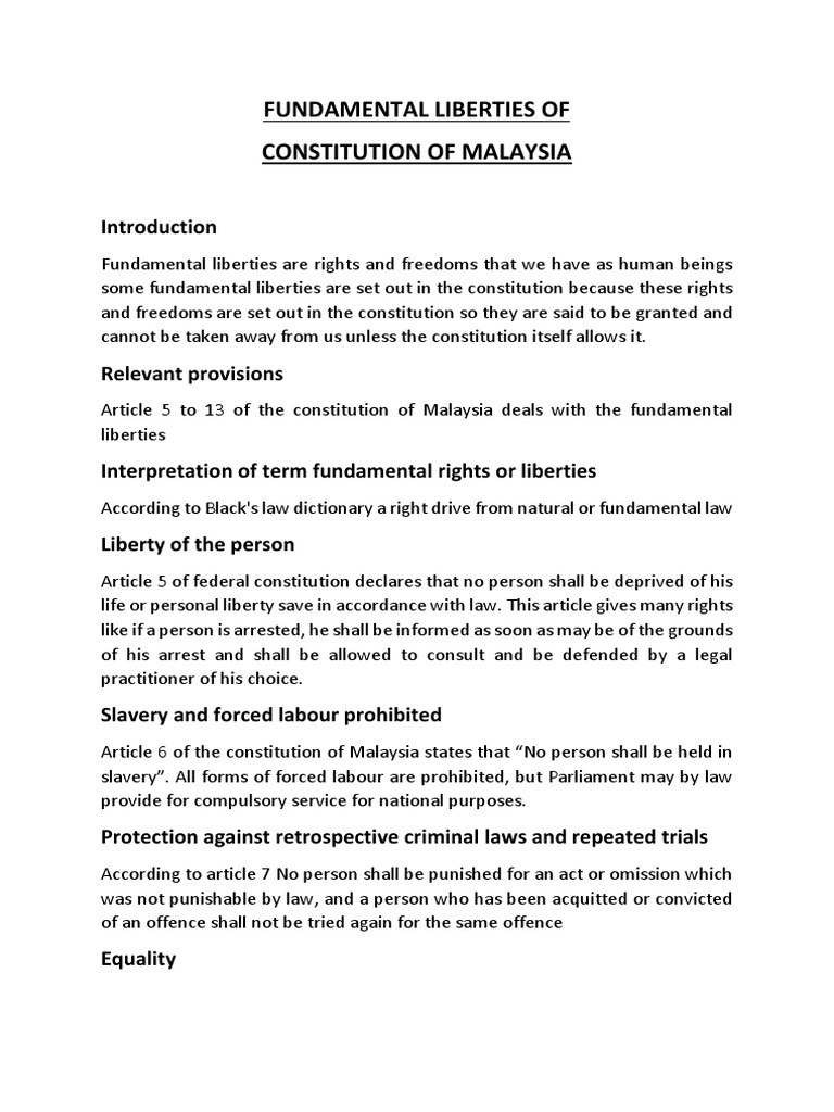 Fundamental Liberties in Malaysia | PDF | Liberty | European Convention ...