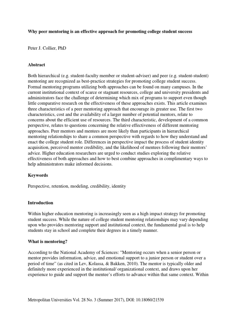 Benefits of Peer Mentoring in College | PDF | Mentorship | Credibility