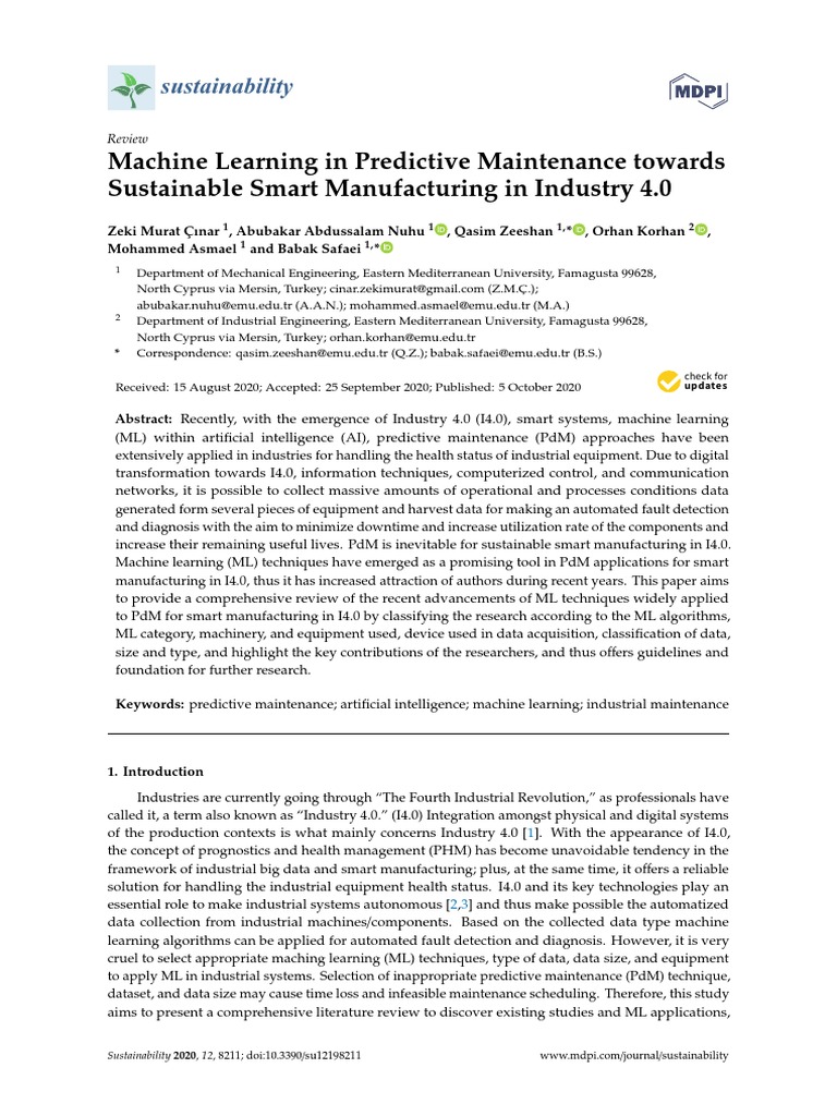 Machine Learning in Predictive Maintenance Towards Sustainable Smart ...