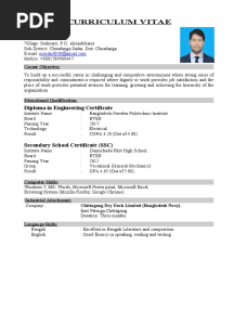 Curriculum Vitae: Diploma in Engineering Certificate