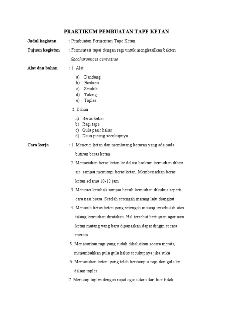 Praktikum Pembuatan Tape Ketan PDF