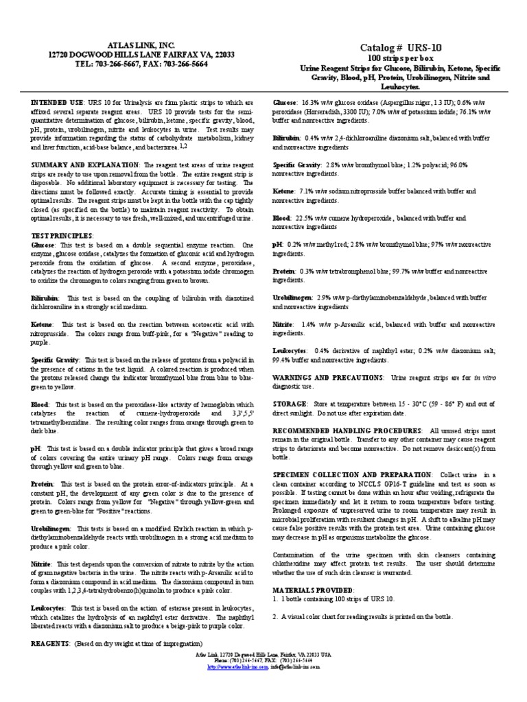 Catalog # URS-10: 100 Strips Per Box | PDF | Urine | Glucose
