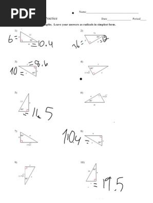 30 60 90 Triangle Practice Find The M Issing Side Lengths Leave Your Answers As Radicals In Sim Plest Form Pdf Elementary Geometry Geometric Shapes