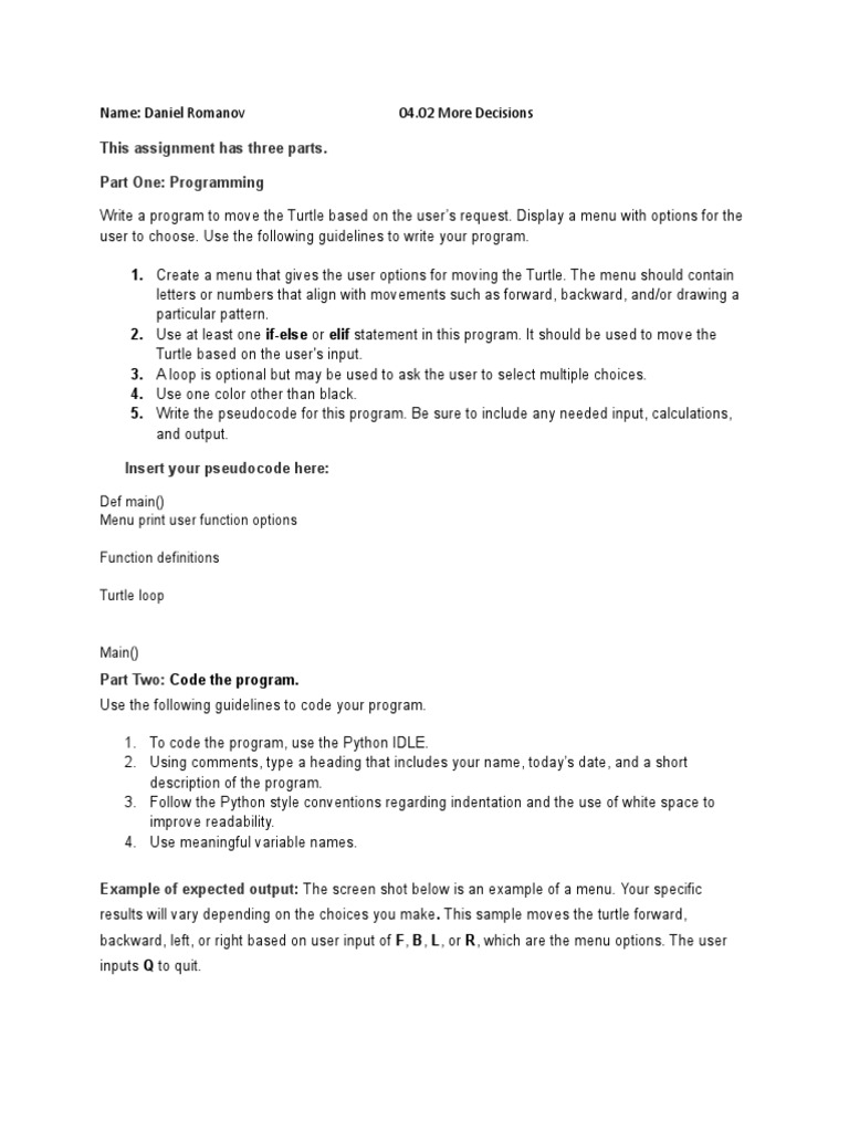 Python Turtle Menu Program Guide | PDF | Menu (Computing) | Computer ...