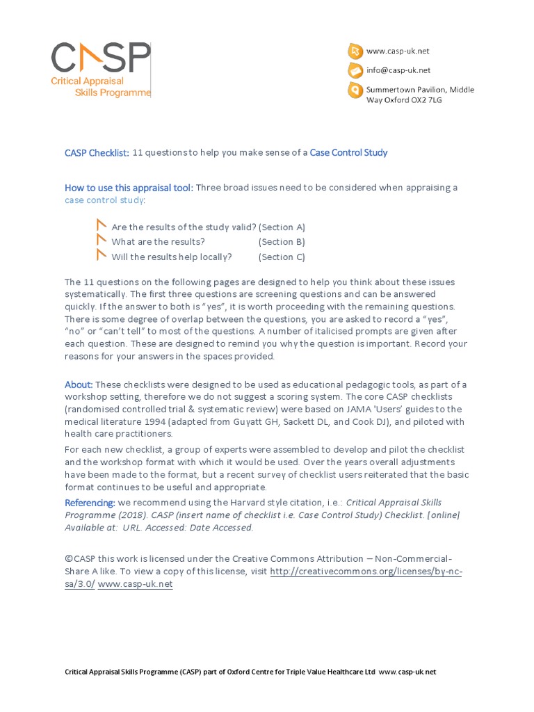 CASP Checklist Case Control Study How To Use This Appraisal Tool PDF