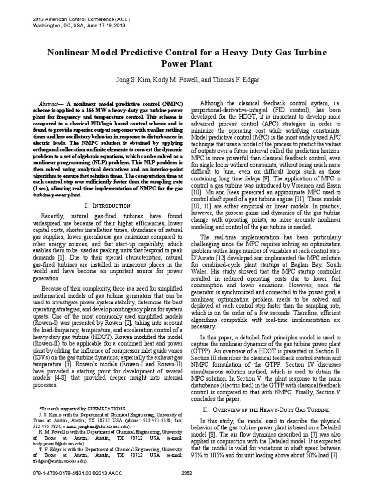 Nonlinear Model Predictive Control For A Heavy-Duty Gas Turbine Power ...