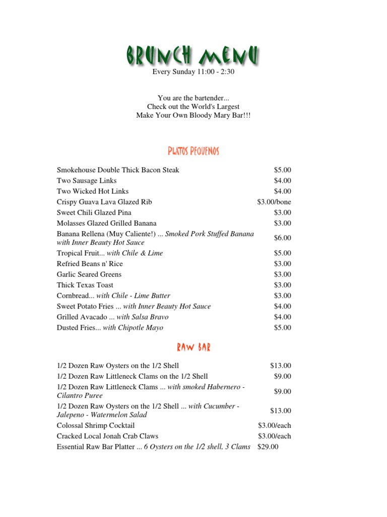 Brunch Menu PDF Cuisine Foods