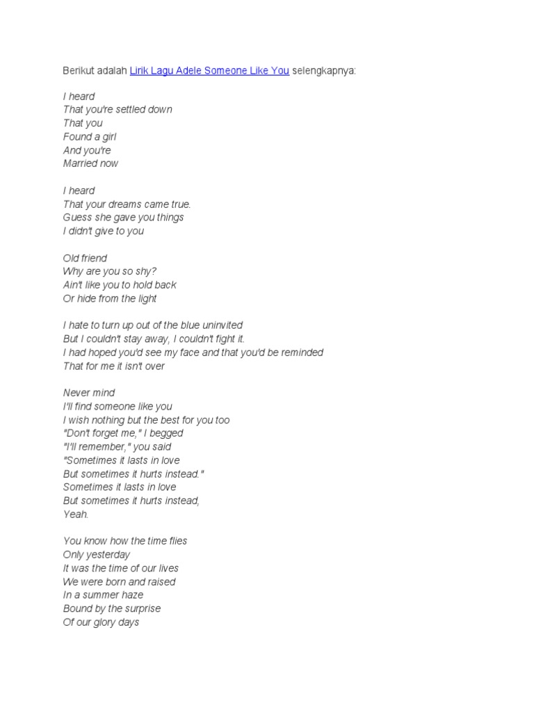 Lirik Lagu "Someone Like You" oleh Adele | PDF