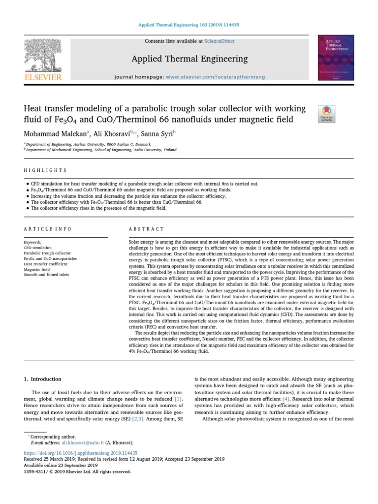 Heat Transfer Modeling of A Parabolic Trough Solar Collector With ...